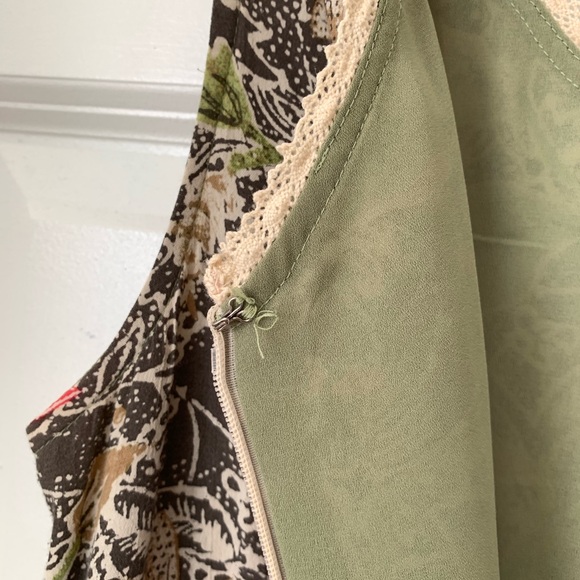 SIGRID OLSEN Sport Sleeveless Dress Green Floral Sz 10 Long Lace Trim V Neck Vtg - Picture 6 of 13